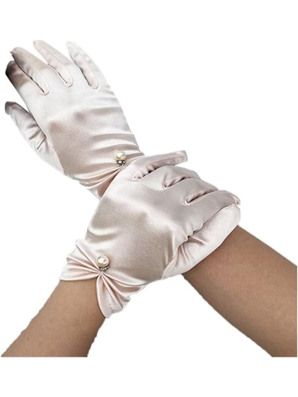 Women Light Champagen Satin Opera Party 1920s Wrist Long Length Gloves